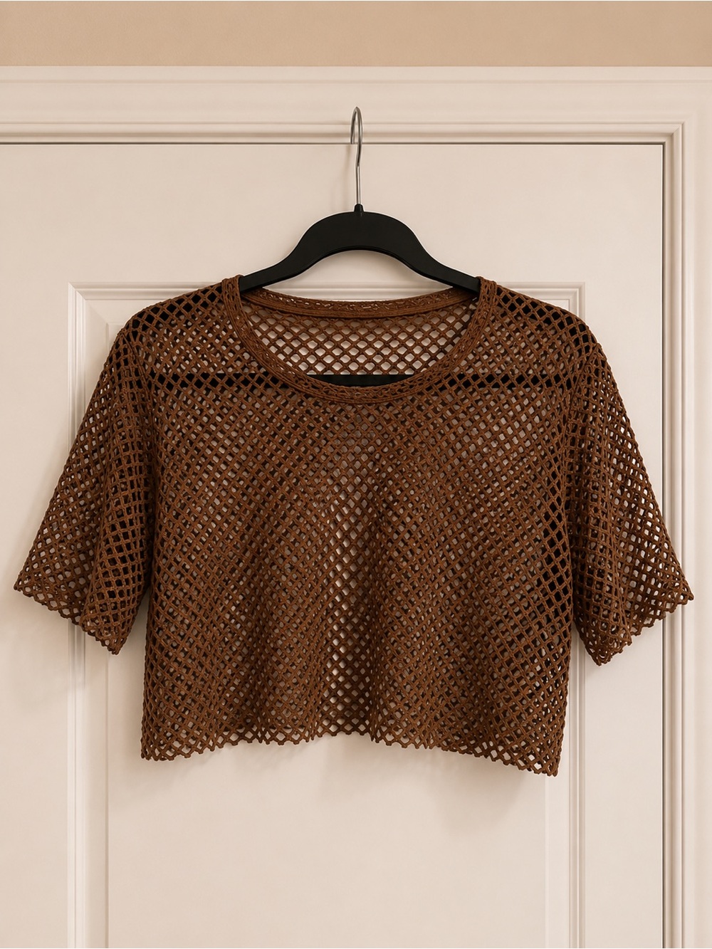 Brown PLUS Size Crochet Mesh Crop Top - Women